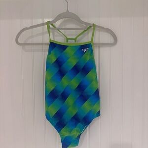 Speedo Girls One Piece - Blue and Lime